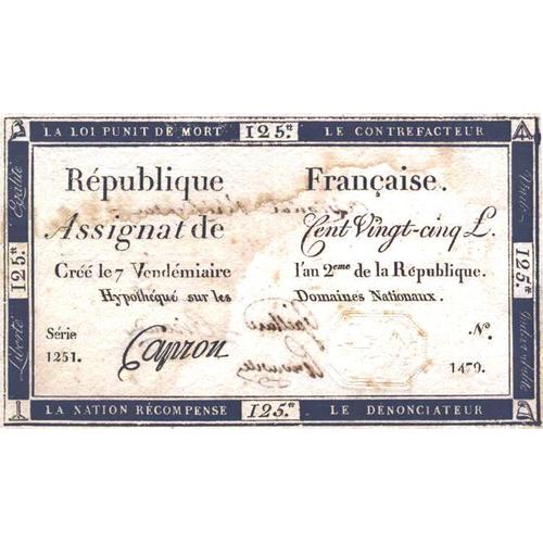 Assignat 125 Livres Vérificateur 1793 Plaqué À La Feuille D'argent Pure