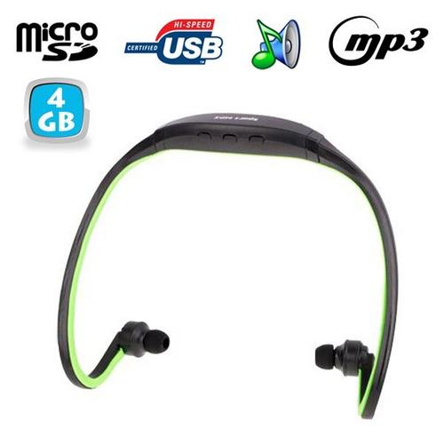 Casque MP3 sport sans fil lecteur audio running vélo vert 4 Go