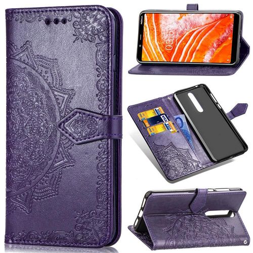 Étui Pour Nokia 3.1 Plus Couverture Rabotant Étui En Cuir Simple Entreprise Motif Exquis Antichoc - Violet