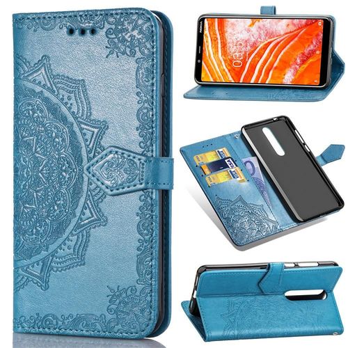 Étui Pour Nokia 3.1 Plus Couverture Rabotant Étui En Cuir Simple Entreprise Motif Exquis Antichoc - Bleu
