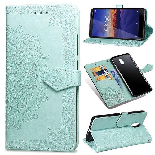 Étui Pour Nokia 3.1 Antichoc Étui En Cuir Motif Exquis Couverture Rabotant Simple Entreprise - Vert