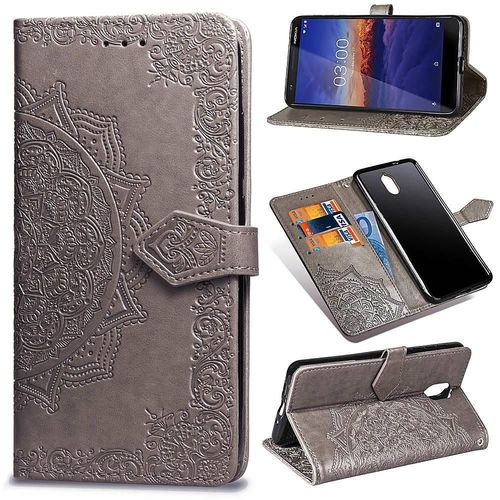 Étui Pour Nokia 3.1 Antichoc Étui En Cuir Motif Exquis Couverture Rabotant Simple Entreprise - Gris