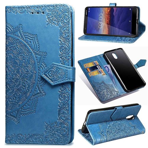Étui Pour Nokia 3.1 Motif Exquis Antichoc Couverture Rabotant Étui En Cuir Simple Entreprise - Bleu