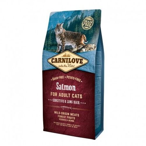 Carnilove -  Croquettes Pour Chat Adult Poils Longs Sensitive Digestion Au Saumon - 6 Kg