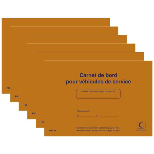 Elve Lot De 6 Carnets De Bord Pour Véhicules De Service 64 Pages 150 X 215 Mm Orange