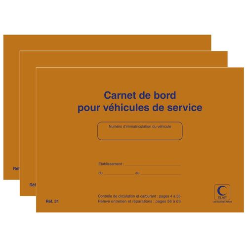 Elve Lot De 3 Carnets De Bord Pour Véhicules De Service 64 Pages 150 X 215 Mm Orange