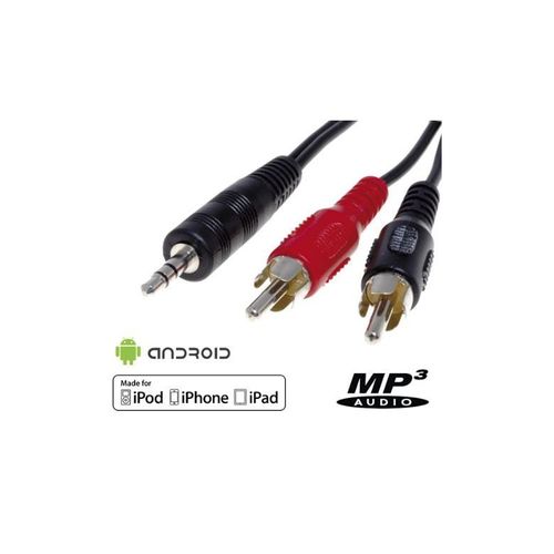 Cable AUXILIAIRE RCA => JACK 3.5mm STEREO AUX IN 1.2m pour voiture iPod iPhone