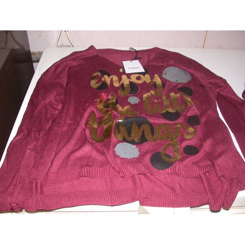 Pull M Bordeaux Neuf Motif Doré