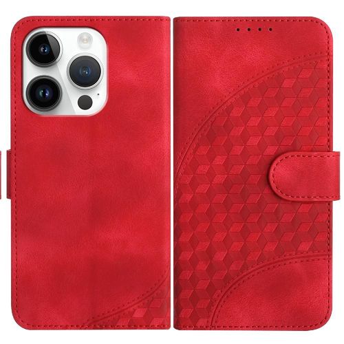 Étui Pour Iphone 15 Pro Max Couverture En Cuir Pu Motif Géométrique Titulaire De La Carte Magnétique Étui En Cuir Antichoc Flip Business - Rouge