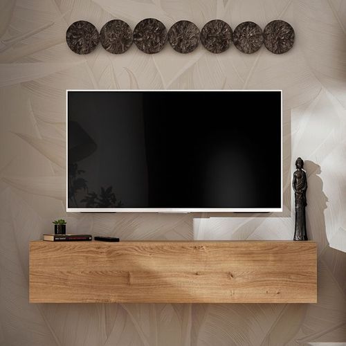 Komodee Meuble Tv Suspendue Como - Chene - Miel Truffe - 140 X 30 X 23 Cm