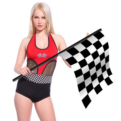 Sexy Racer Supporter F1 Rally Sport Auto Costume Pilote Déguisement Maillot De Bain Pom Pom Girl - M - Rouge Noir Blanc