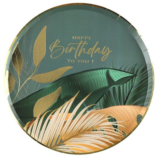 10 ASSIETTES ANNIVERSAIRE JUNGLE 22.5CM VERT
