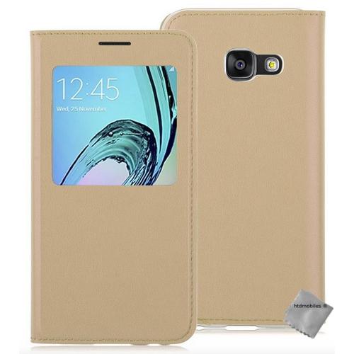 Housse Etui Coque Portefeuille S-View Pour Samsung Galaxy A3 (2017) + Verre Trempe - Champagne