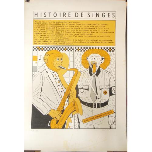 Chantal Montellier - Histoire De Singes - Affiche Originale Signée - Jazz - Racisme