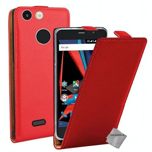 Housse Etui Coque Pochette Pu Cuir Fine Pour Archos 55 Diamond Selfie + Film Ecran - Rouge