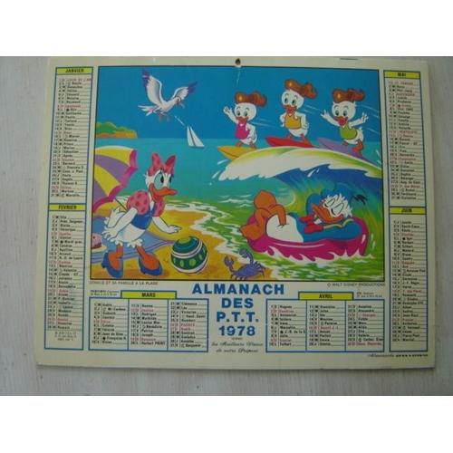 Almanach/Calendrier Facteur 1978" Donald & Sa Famille À La Plage/Les Sauveteurs "Editions J. Lavigne /La Poste