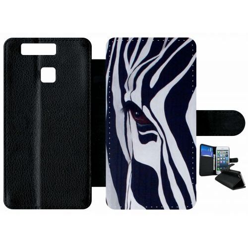 Etui A Rabat - Motif Zebre Noir Et Blanc - Compatible Avec Huawei P9 - Plastique - Bord Noir