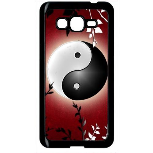 Coque Pour Smartphone - Ying Yang Rouge - Compatible Avec Samsung Galaxy Grand Prime - Plastique - Bord Noir