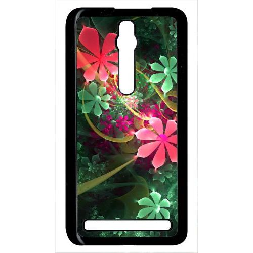 Coque Pour Smartphone - Abstrait Fleur Verte - Compatible Avec Asus Zenfone 2 Ze551ml - Plastique - Bord Noir