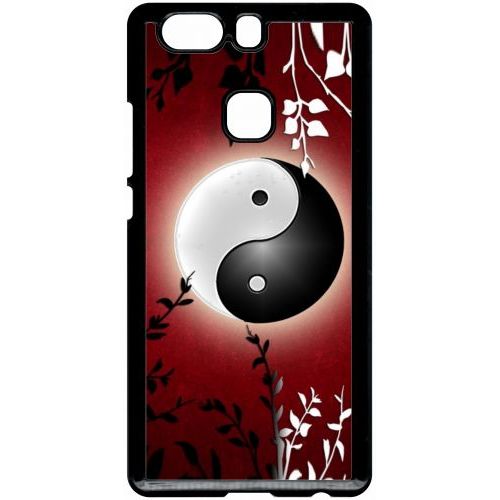 Coque Pour Smartphone - Ying Yang Rouge - Compatible Avec Huawei P9 Plus - Plastique - Bord Noir