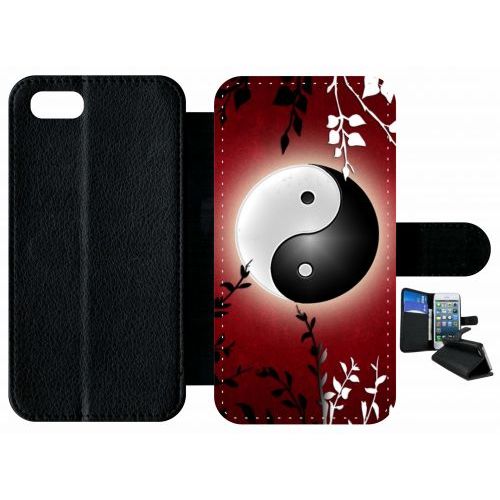Etui A Rabat - Ying Yang Rouge - Compatible Avec Apple Iphone 7 - Plastique - Bord Noir