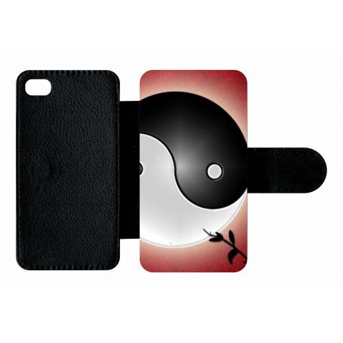 Etui A Rabat - Ying Yang Rouge - Compatible Avec Apple Iphone 4s - Plastique - Bord Noir