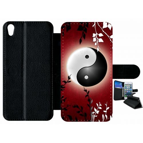 Etui À Rabat Xperia Xa - Ying Yang Rouge - Simili-Cuir - Noir