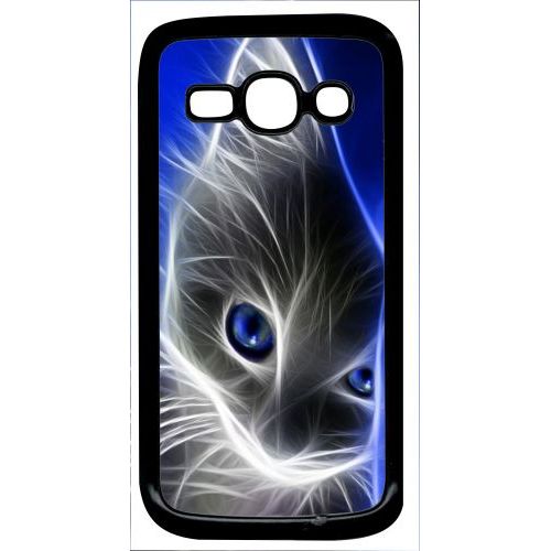 Coque Pour Smartphone - Chat Eyes Blue - Compatible Avec Samsung Galaxy Ace 3 - Plastique - Bord Noir