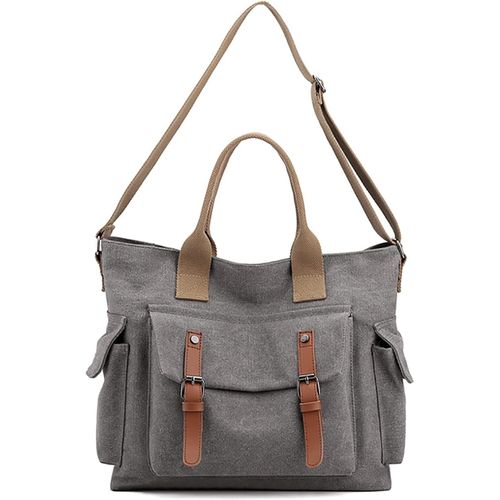 Rétro Sacoche Toile Sac a Main Femme Sacs Cabas Portés Epaule Sac D'épaule pour 10.5 Pouces Tablette Achats Fête École Voyage Crossbody Bag Gris