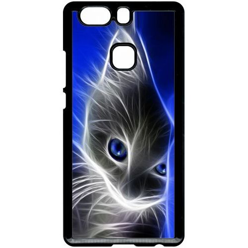 Coque Pour Smartphone - Chat Eyes Blue - Compatible Avec Huawei P9 Plus - Plastique - Bord Noir