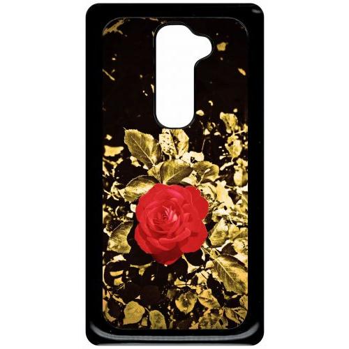 Coque Pour Smartphone - Rose Et Feuille D'or - Compatible Avec Lg G2 - Plastique - Bord Noir