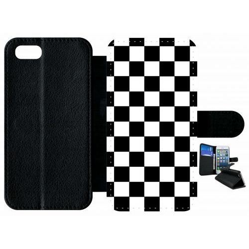 Etui A Rabat - Dammier Noir Et Blanc - Compatible Avec Apple Iphone 7 - Plastique - Bord Noir