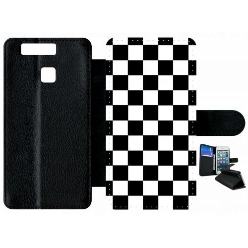 Etui A Rabat - Dammier Noir Et Blanc - Compatible Avec Huawei P9 - Plastique - Bord Noir