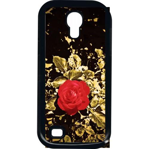 Coque Pour Smartphone - Rose Et Feuille D'or - Compatible Avec Samsung I9190 Galaxy S4 Mini - Plastique - Bord Noir