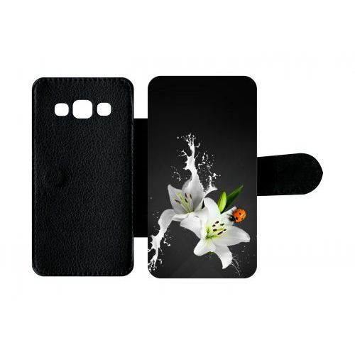 Etui A Rabat - Lys Blanc Coccinelle Sur Fond Gris - Compatible Avec Samsung Galaxy A3 - Plastique - Bord Noir