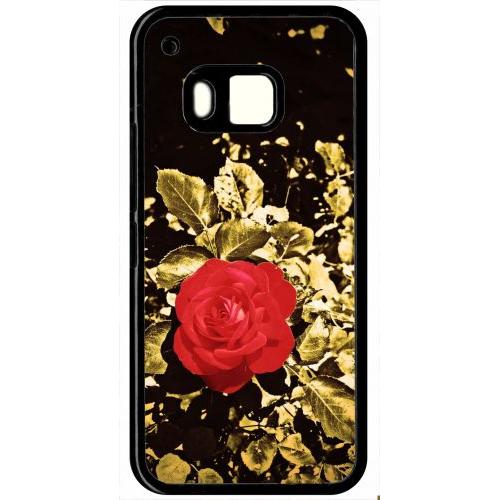 Coque Pour Smartphone - Rose Et Feuille D'or - Compatible Avec Htc One M9 - Plastique - Bord Noir