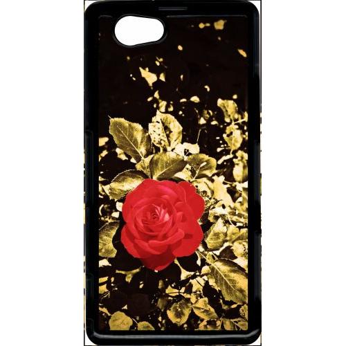 Coque Xperia Z1 Compact - Rose Et Feuille D'or - Noir