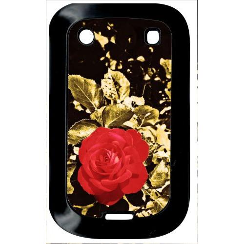 Coque Pour Smartphone - Rose Et Feuille D'or - Compatible Avec Blackberry Bold Touch 9900 - Plastique - Bord Noir
