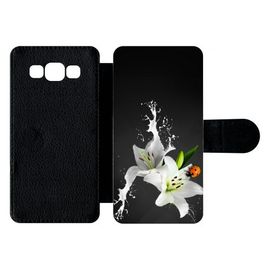 Etui À Rabat Galaxy A5 (2015) - Lys Blanc Coccinelle Sur Fond Gris - Simili-Cuir - Noir
