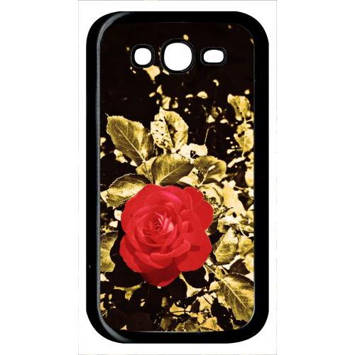 Coque Pour Smartphone - Rose Et Feuille D'or - Compatible Avec Samsung Galaxy Grand Prime Duos Tv - Plastique - Bord Noir