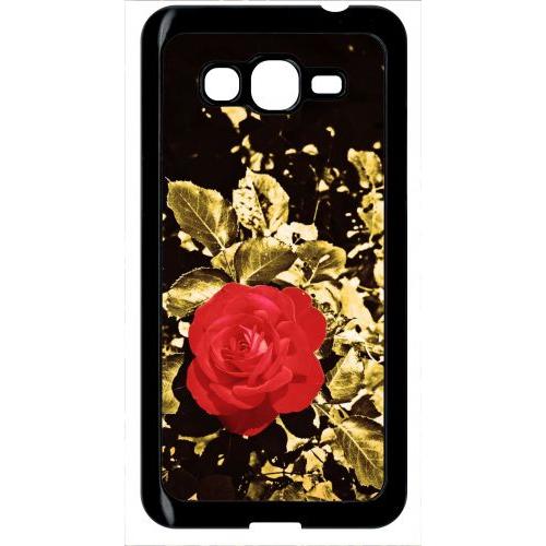 Coque Pour Smartphone - Rose Et Feuille D'or - Compatible Avec Samsung Galaxy Grand Prime - Plastique - Bord Noir