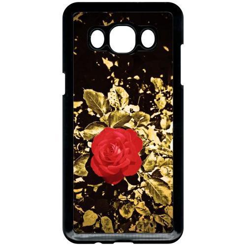 Coque Pour Smartphone - Rose Et Feuille D'or - Compatible Avec Samsung Galaxy J5 (2016) - Plastique - Bord Noir