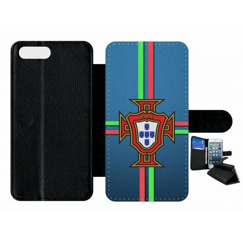 Etui A Rabat - Blason Portugal Bleu - Compatible Avec Apple Iphone 7 Plus - Plastique - Bord Noir