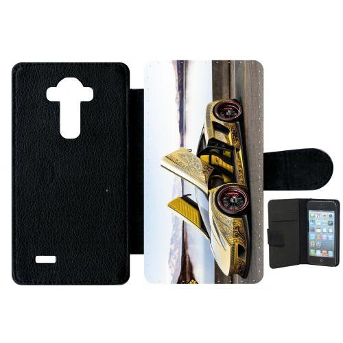 Etui A Rabat - Tuning Voiture Jaune - Compatible Avec Lg G4 - Plastique - Bord Noir