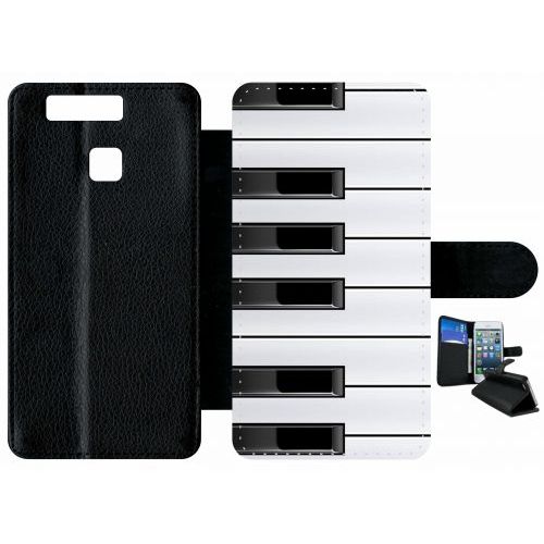Etui A Rabat - Touche De Piano Noir Et Blanc - Compatible Avec Huawei P9 - Plastique - Bord Noir