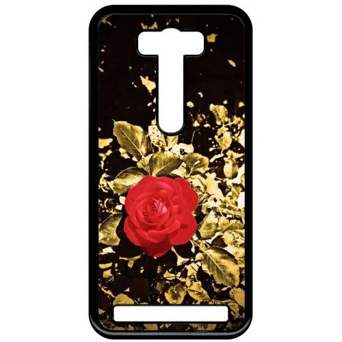 Coque Pour Smartphone - Rose Et Feuille D'or - Compatible Avec Asus Zenfone 2 Laser Ze500kl - Plastique - Bord Noir