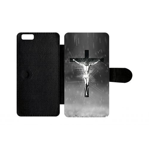 Etui A Rabat - Jésus Croix Noir Et Blanc - Compatible Avec Apple Iphone 6s Plus - Plastique - Bord Noir