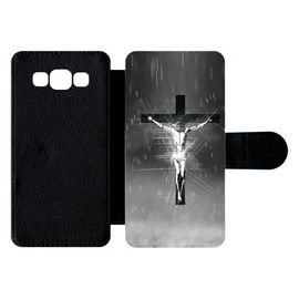 Etui À Rabat Galaxy A5 (2015) - Jésus Croix Noir Et Blanc - Simili-Cuir - Noir