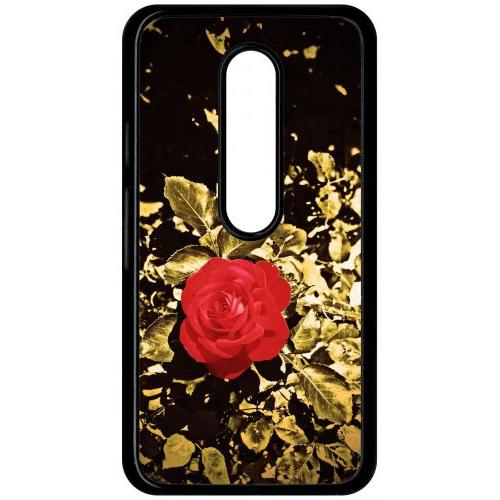 Coque Pour Smartphone - Rose Et Feuille D'or - Compatible Avec Motorola Moto G (3rd Gen) - Plastique - Bord Noir