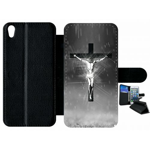 Etui À Rabat Xperia Xa - Jésus Croix Noir Et Blanc - Simili-Cuir - Noir